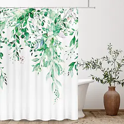 Shower Curtain with Hooks,Floral Plant Bright Green Watercolor Leaves on The Top Plant with Floral Bathroom Decoration Inch with Hooks Lightinthebox