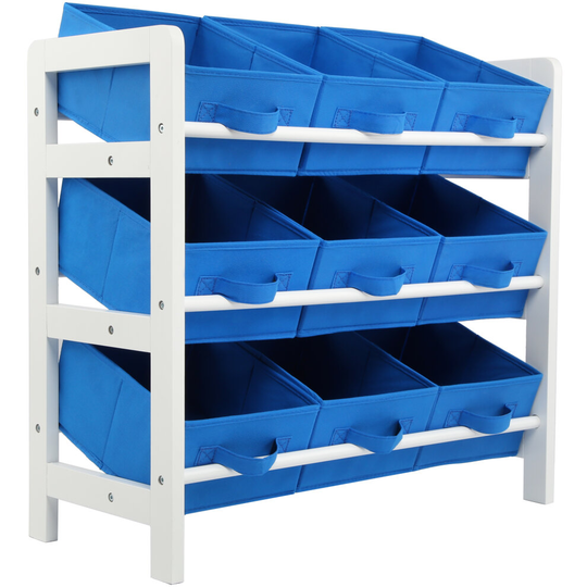 (Blue) Charles Jacobs 3 Tier Toy Storage 9 Boxes Drawers Childrens Shelf Kids Bedroom