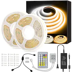 32.8ft 10m Cob Flexbile Neon LED Strip Light Waterproof IR24 Key Controller with 24V Adapter Warm Cold White for Cabinet Bedroom Kitchen TV Mirror Lightinthebox