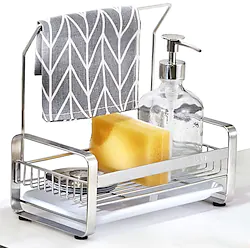 Stainless Steel Sponge Holder with Dishcloth Drying Rack Kitchen Sink Organizer Caddy Tray Sponge Brush Soap Holder Set with Removable Drain Tray for Kitchen Lightinthebox