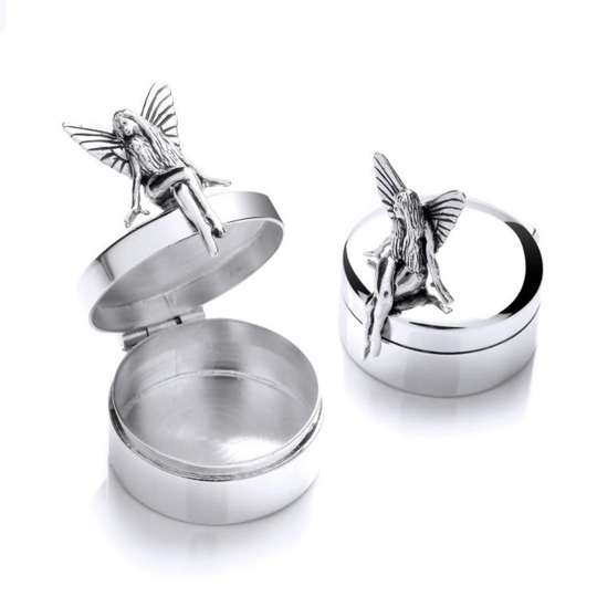 925 Sterling Silver Round Tooth Box - Fairy. New Baby /Christening.