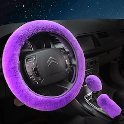 Car Steering Wheel Cover Gearshift Handbrake Cover Protector Decoration Warm Super Thick Plush Collar Soft Black Pink Women Man Lightinthebox