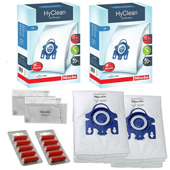 Miele GN Vacuum Hoover Bags - S3800 S5281 Cat & Dog Genuine Original Hyclean + Filters (2 Boxes, + 10 Air Fresheners)