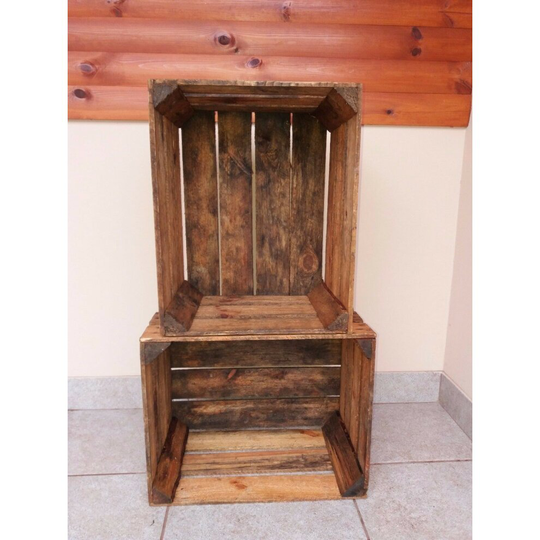 (2 Crates) 2-24 Wooden Crate Fruit Apple Box Vintage Home
