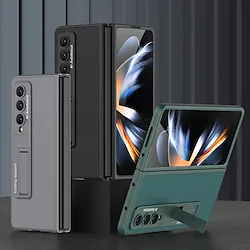 Phone Case For Samsung Galaxy Flip Z Fold 4 Portable with Stand Ultra-thin Solid Colored PU Leather Lightinthebox