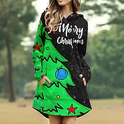 Christmas Trees letter Masquerade Hoodie Women's Christmas Christmas Carnival Masquerade Adults' Christmas New Year Eve Polyester Top Lightinthebox