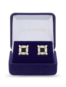 Jon Richard Gold Plated Cubic Zirconia Crystal Halo Jet Square Stone Stud Earrings - Gift Boxed