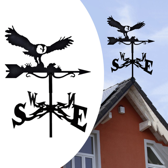 Metal Weathervane OWL Mount Weather Vane Wind Direction Indicator