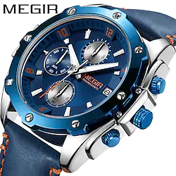 MEGIR Men's Chronograph Quartz Watches Leather Strap Army Sports Casual Wristwatch Man Relogios Masculino Clock 2074 Lightinthebox