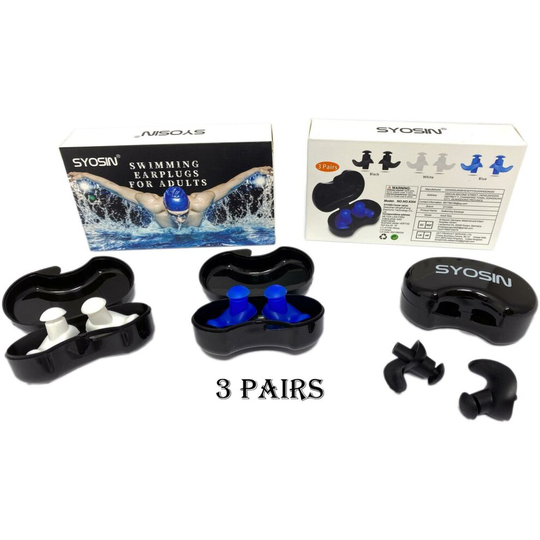 Syosin Shaped Swimming Earplugs - Silicone Pack of 3 with cases Shower