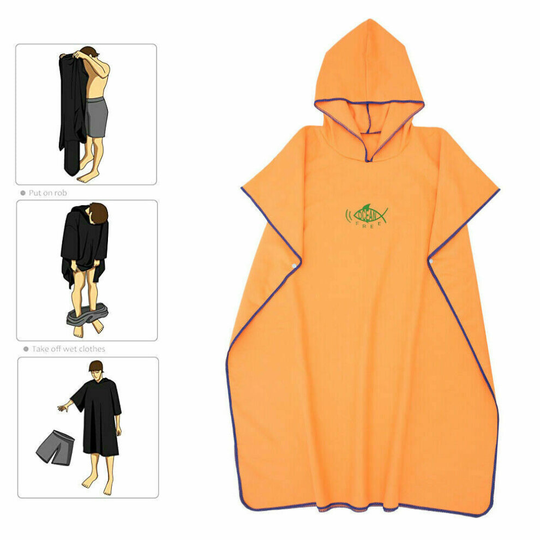 (Orange) Colourful Hooded Poncho Towel Changing Robe Adult Beach Towel Surf Kitesurf UK