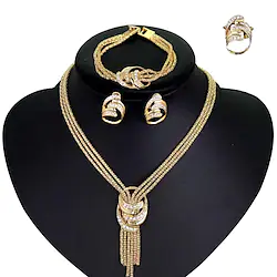 Necklace Earrings For Women's Cubic Zirconia Party Wedding Engagement Party Rhinestone Gold Plated Alloy Lariat / Bracelet / Ring / Bridal Jewelry Sets Lightinthebox