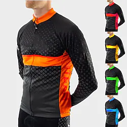 21Grams Men's Cycling Jersey Long Sleeve Bike Jersey Top with 3 Rear Pockets Mountain Bike MTB Road Bike Cycling Breathable Quick Dry Moisture Wicking Reflective Strips Black Green Yellow Spandex Lightinthebox