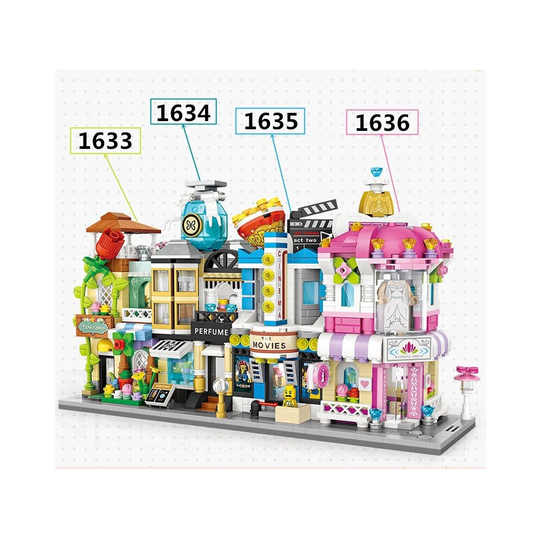 (Group of 4 (1633-1636)) DIY Mini City Street View Building Bricks Construction Blocks Toy Kids Xmas Gift without box