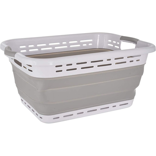Black & Decker Load Laundry Basket with Comfort Grip Handle White & Gray 54 L