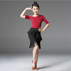 Latin Dance Skirts Tassel Girls' Training Performance Short Sleeve Natural Milk Fiber Lightinthebox
