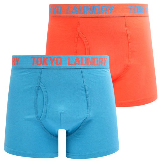 Mens Underwear Saxen (2 Pack) Boxer Shorts Set in Niagara Falls Blue / Hot Coral - Tokyo Laundry / S - Tokyo Laundry