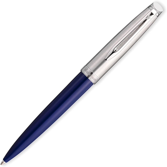Waterman Embleme Blue Chrome Trim Ballpoint Fine Nib Black Gift Box