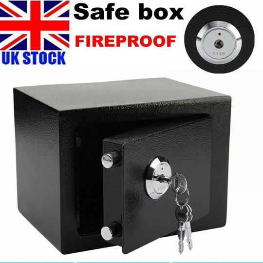 FIREPROOF STEEL SAFE SECURITY HOME OFFICE MONEY CASH SAFETY BOX W/KEY