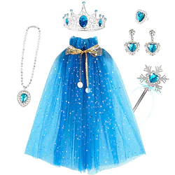 Frozen Tinker Bell Fairytale Princess Elsa Cloak Tiara Accessories Set Girls' Movie Cosplay Cosplay Halloween Yellow Rosy Pink Blue Cloak Necklace Gauntlets Halloween Carnival Masquerade Polyester Lightinthebox