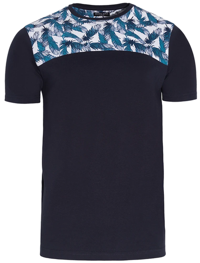 T-Shirts Ramirez Feather Print Panel Crew Neck T-Shirt in Navy / S - Tokyo Laundry