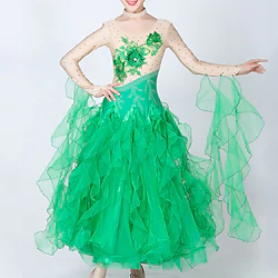 Ballroom Dance Dress Embroidery Split Joint Crystals / Rhinestones Women's Performance Training Long Sleeve Spandex Organza Lightinthebox