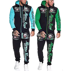 Men's Tracksuit Sweatsuit 2 Piece Full Zip Street Long Sleeve Thermal Warm Breathable Moisture Wicking Fitness Running Jogging Sportswear Activewear Color Block Magenta Black Green / Micro-elastic Lightinthebox