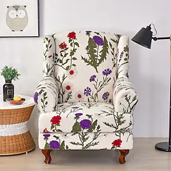 1 Set of 2 Pieces Stretch Wingback Chair Cover Floral Printed Wing Chair Slipcovers Spandex Fabric Wingback Armchair Covers with Elastic Bottom for Living Room Bedroom Decor Lightinthebox