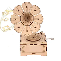 DIY Music Box Gramaphone 3D Wooden Puzzle Model Kit Laser Cut Wood Pieces Brain Teaser and Educational Building Model Toy for Adults and KidsAge 14 Lightinthebox