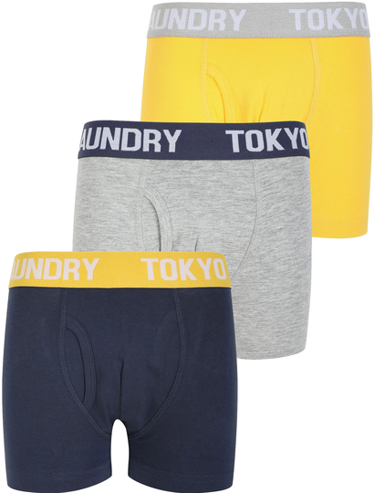 Boys Underwear Boys (6-13yr) Henson (3 Pack) Boxer Shorts Set in Mood Indigo / Solar Yellow / Grey Marl - Tokyo Laundry / 6-7 Years - Tokyo Laundry