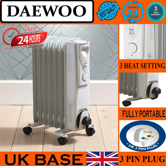 (1500W 7 FIN HEATER) Home Office Hotel Room Shop Heating Electric PORTABLE Heater OIL FILLED ELECTRIC