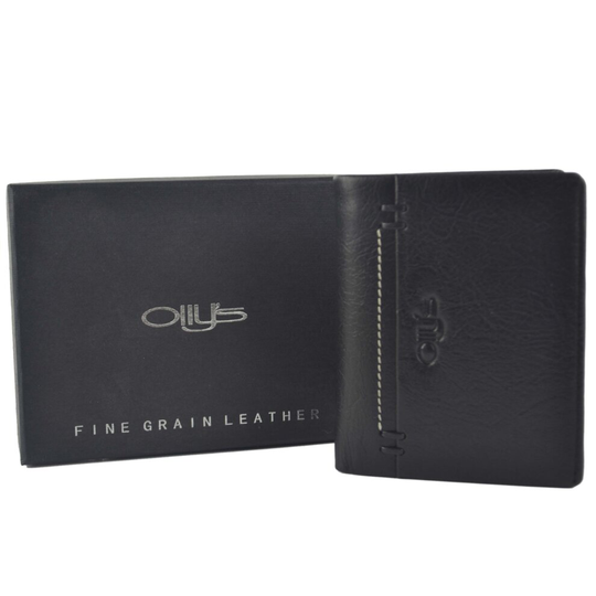 (Black) Mens Fine Grain LEATHER Shirt Wallet by OLLY's; Hunt Collection Gift Boxed