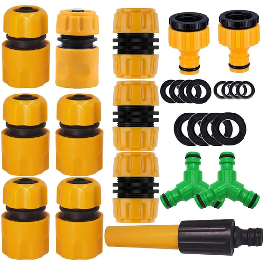 ANSYU 1/2" Garden Hose Connector Kit 14pack 1Nozzle,5 Hose Quick Connect,1 Connector with water stop 2 Hose Repair Connector, 2 Y Coupling, 2 Hose Tap