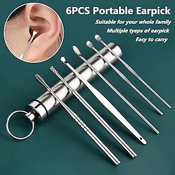 Ear Wax Removal kit Ear Wax Removal 6-in-1 Ear Pick Tools Reusable Ear Cleaner Stainless Steel Ear Pick Set with Keychain Box Utility to Use Lightinthebox