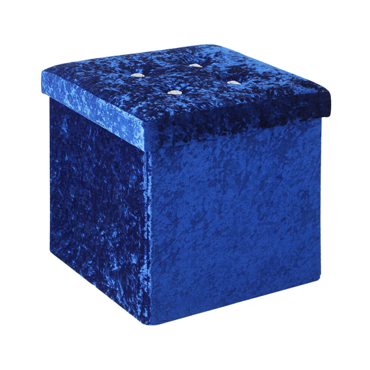 (Blue) Crushed Velvet Folding Storage Box Folding
