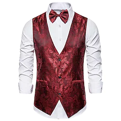 Men's Vest Warm Quick Dry Wedding Party Party / Evening Single Breasted V Neck Streetwear Casual Jacket Outerwear Floral Pocket Purple Yellow Royal Blue / Spring / Fall / Sleeveless Lightinthebox