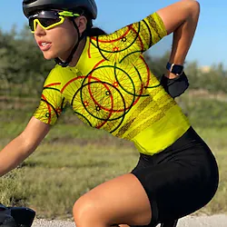 21Grams Women's Cycling Jersey Short Sleeve Bike Top with 3 Rear Pockets Mountain Bike MTB Road Bike Cycling Breathable Quick Dry Moisture Wicking Reflective Strips Green Yellow Sky Blue Graphic Lightinthebox