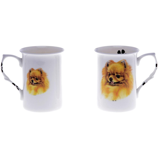 (BB48) Bone China Set of 2 Pomeranian Dog Mugs - Gift Boxed
