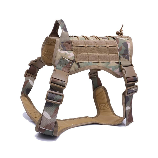 (Camouflage-Harness Only, XL) Tactical Dog Harness Vest With Handle And Bungee Dog Leash