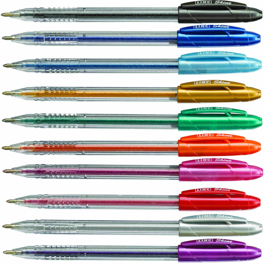 (Assorted Pack of 10) 10 x Shine Sparkled GLITTER Gel Pens 0.7 mm FINE Tip 10 colours All Colour