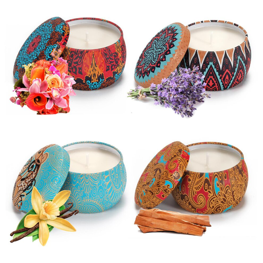 Vinsani Portable Tin Scented Candles Gift Box Set Soy Wax Jar of 4