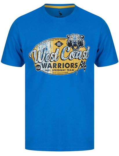 T-Shirts West Coast Warriors Motif Cotton Jersey T-Shirt in Jet Blue - South Shore / S - Tokyo Laundry