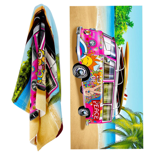 (Pink) GEEZY Camper Van Large Soft Microfibre Beach Towels