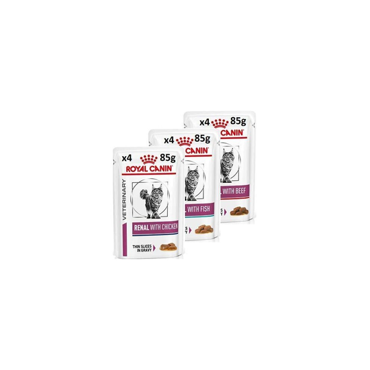 Royal Canin Renal BOX 12 x 85 gr. MIX Chicken 4 pouches + Tuna 4 pouches+ Beef 4 pouches (pack of 12)