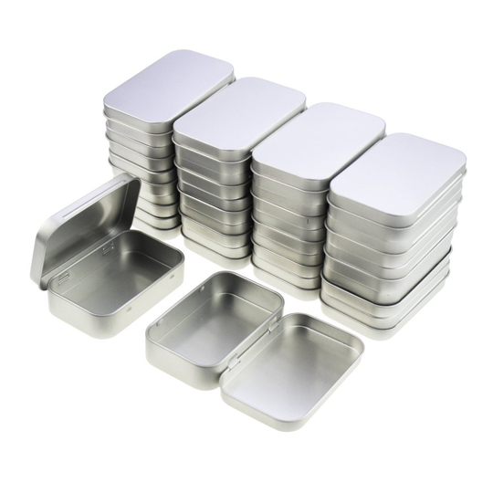 LJY 22 Pieces Rectangular Metal Empty Hinged Tins Containers Basic Necessities Home Storage Organizer Mini Box Set (95 x 62 x 20 mm)