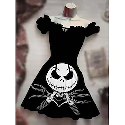 Inspired by The Nightmare Before Christmas Cat Jack Skellington Dress Cartoon Anime Harajuku Graphic Kawaii Dress For Women's Adults' 3D Print 100% Polyester Lightinthebox