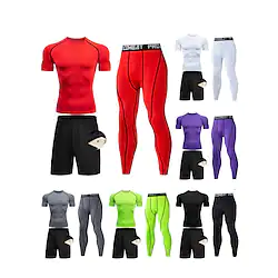 sports fitness suit men's quick-drying short-sleeved tights basketball running training compression suit gym three-piece suit Lightinthebox