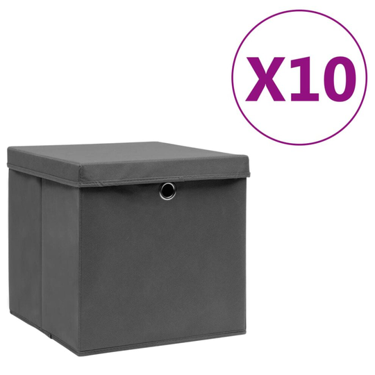 vidaXL 10x Storage Boxes Covers Grey Organiser Chest Basket Container