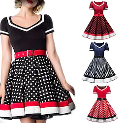 Audrey Hepburn Plus Size Polka Dots Dresses Retro Vintage 1950s Cocktail Dress Vintage Dress Fall Spring Summer Christmas Dress Prom Dress Women's Adults' Costume Vintage Cosplay Half Sleeve Knee Lightinthebox
