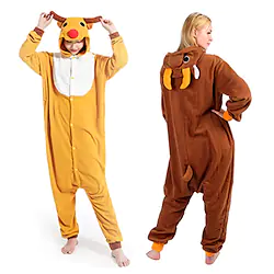 Reindeer Kigurumi Pajamas Christmas Pajamas Men's Women's Christmas Christmas Carnival Masquerade Christmas Eve Adults Party Christmas Coral fleece Onesie Lightinthebox